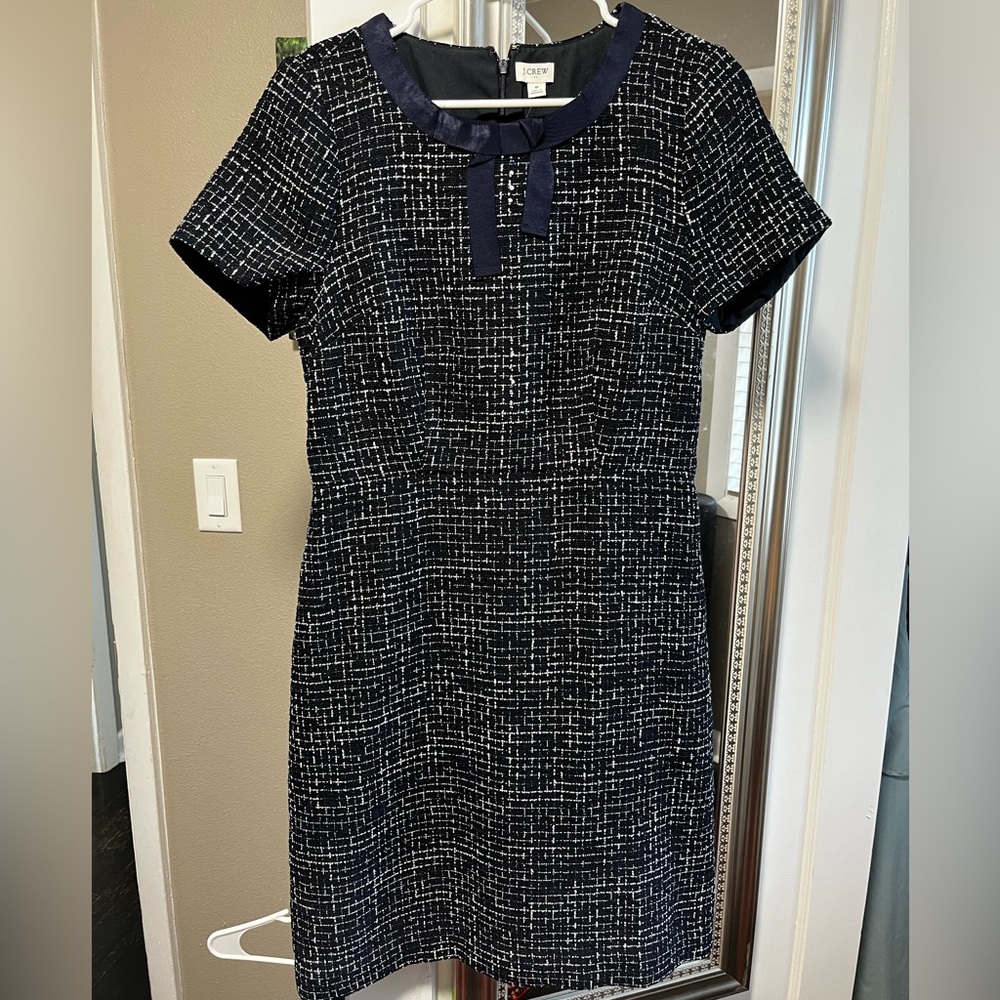 NWT J.Crew Navy/White Tweed Sheath Dress Sz 8
